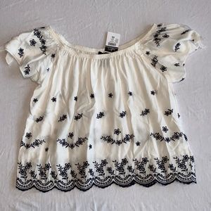 Off The Shoulder White & Blue Top